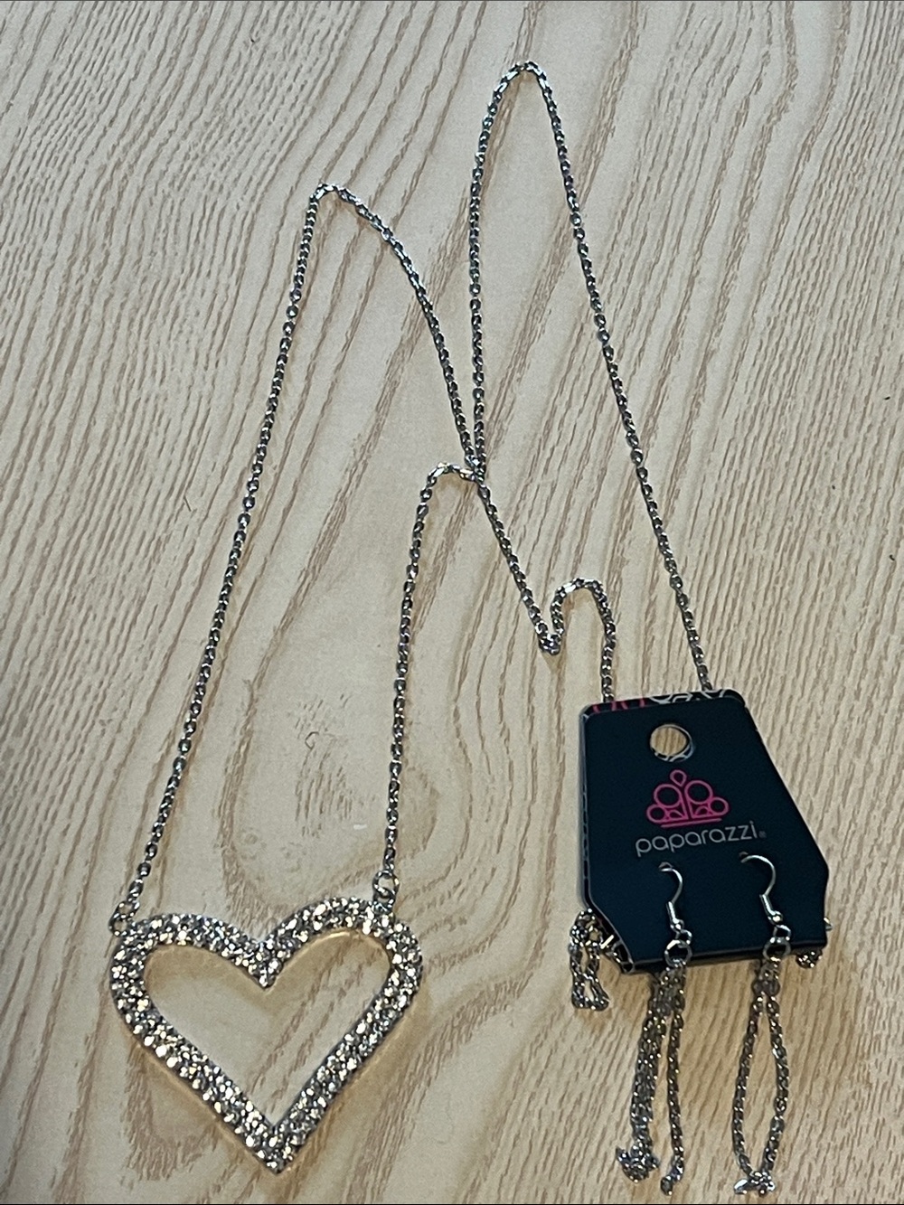 Paparazzi Sparkling Silver Heart Necklace with Matching Dangle Earrings